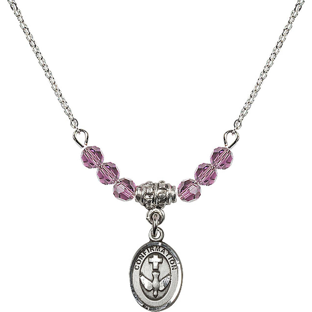 Sterling Silver Confirmation Birthstone Necklace with Light Amethyst Beads - 0973