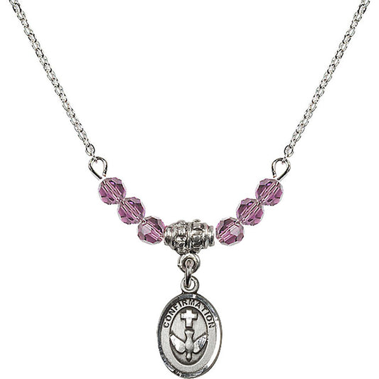 Sterling Silver Confirmation Birthstone Necklace with Light Amethyst Beads - 0973