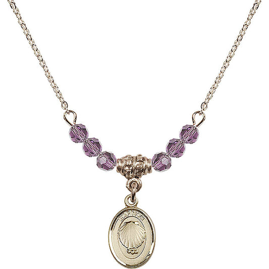 14kt Gold Filled Baptism Birthstone Necklace with Light Amethyst Beads - 0974