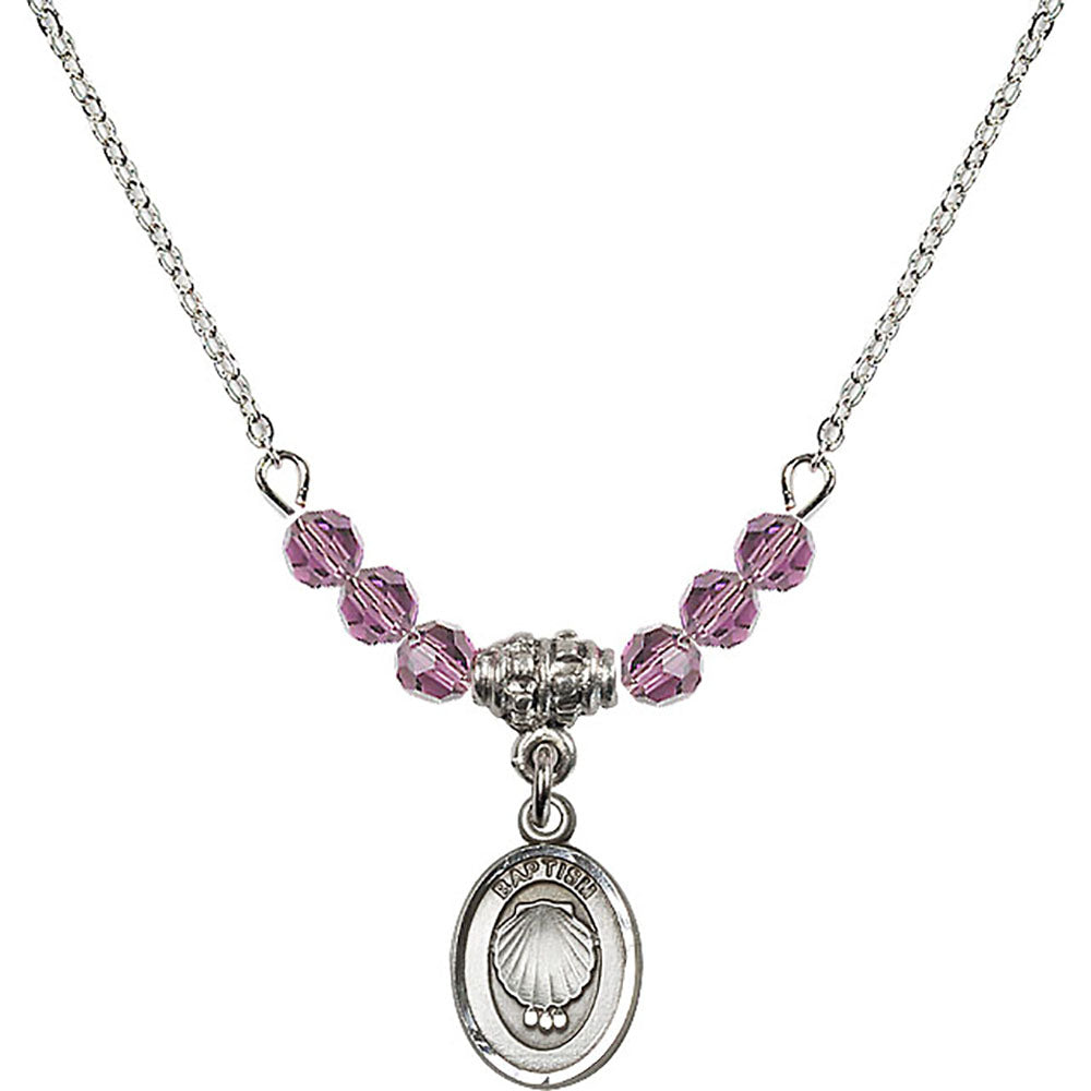 Sterling Silver Baptism Birthstone Necklace with Light Amethyst Beads - 0974