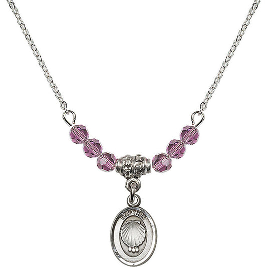 Sterling Silver Baptism Birthstone Necklace with Light Amethyst Beads - 0974