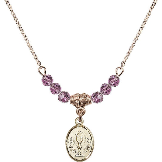 14kt Gold Filled Chalice Birthstone Necklace with Light Amethyst Beads - 0975