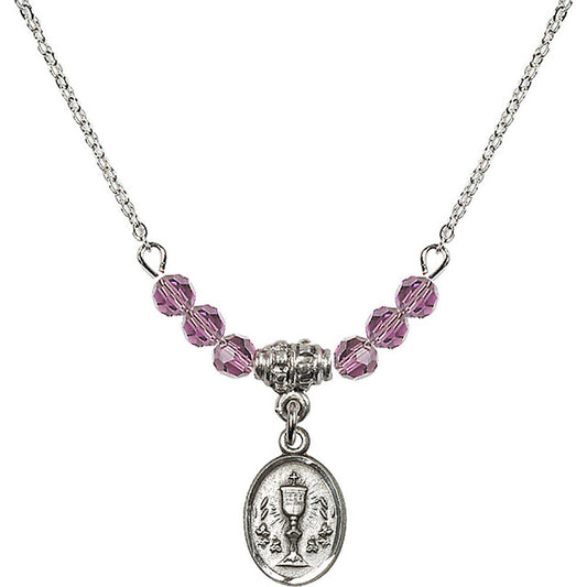 Sterling Silver Chalice Birthstone Necklace with Light Amethyst Beads - 0975
