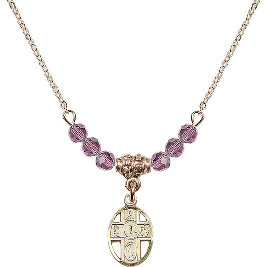14kt Gold Filled 5-Way / Chalice Birthstone Necklace with Light Amethyst Beads - 0979