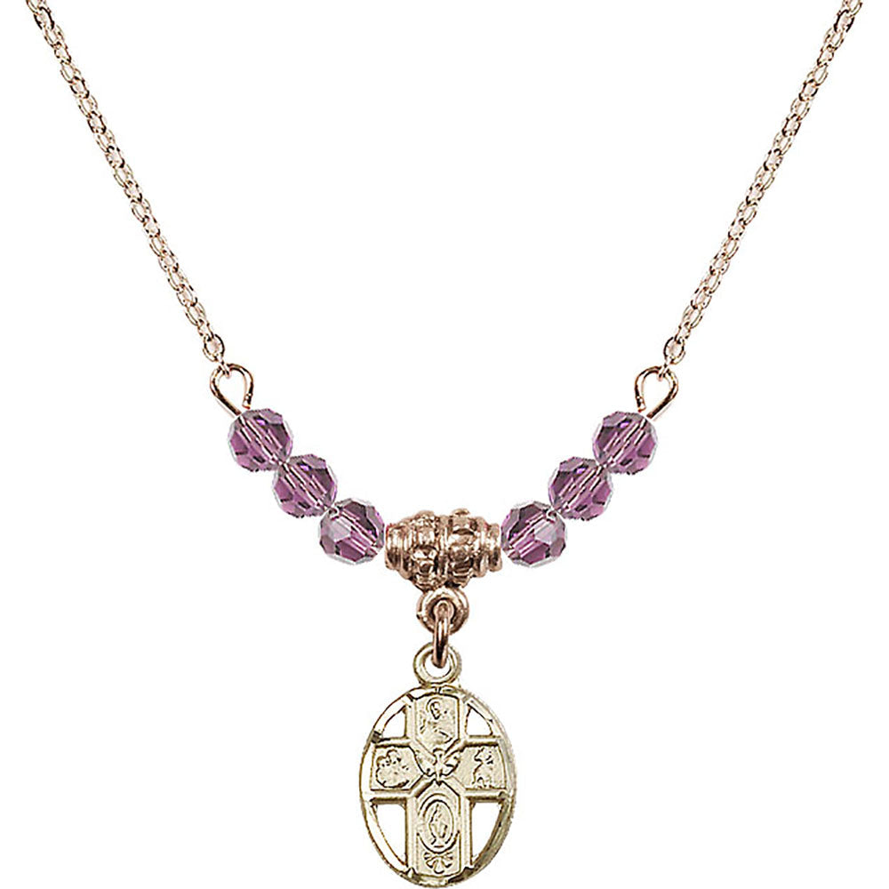 14kt Gold Filled 5-Way Birthstone Necklace with Light Amethyst Beads - 0980
