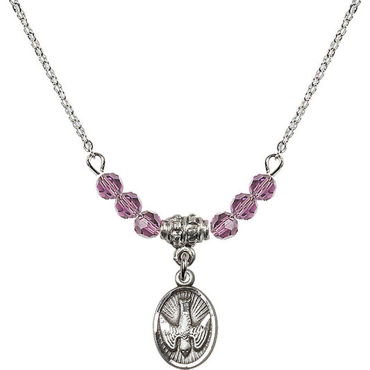 Sterling Silver Holy Spirit Birthstone Necklace with Light Amethyst Beads - 0982