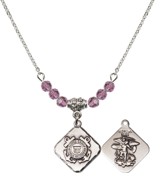 Sterling Silver Coast Guard Diamond Birthstone Necklace with Light Amethyst Beads - 1180