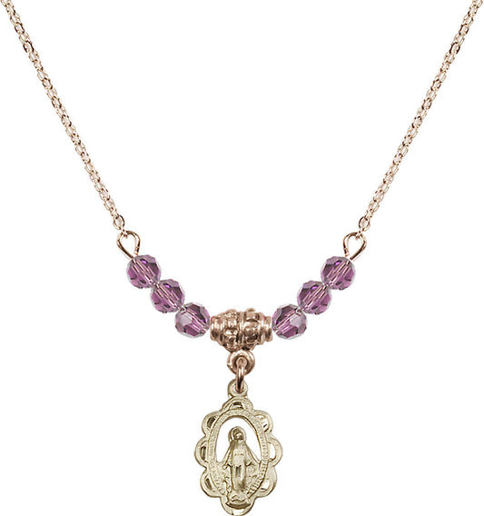 14kt Gold Filled Miraculous Birthstone Necklace with Light Amethyst Beads - 1610