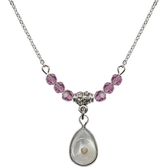 Sterling Silver Mustard Seed Birthstone Necklace with Light Amethyst Beads - 1700