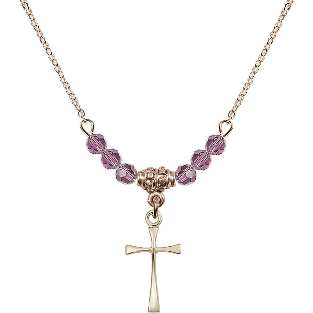14kt Gold Filled Maltese Cross Birthstone Necklace with Light Amethyst Beads - 1872
