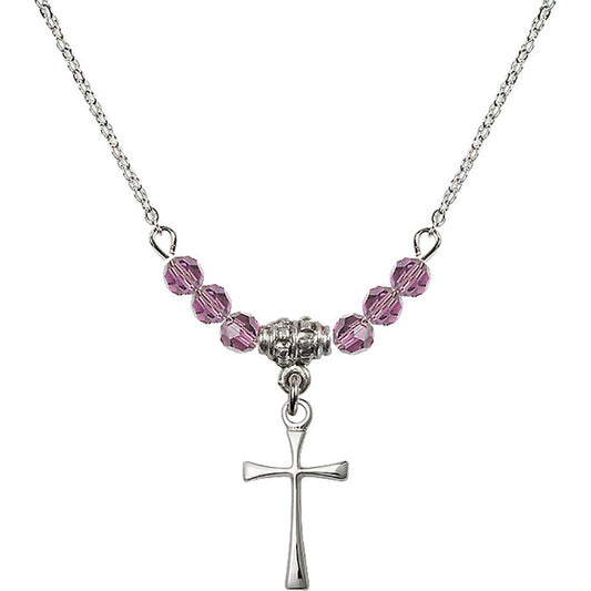 Sterling Silver Maltese Cross Birthstone Necklace with Light Amethyst Beads - 1872