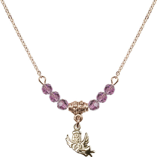 14kt Gold Filled Guardian Angel Birthstone Necklace with Light Amethyst Beads - 2128