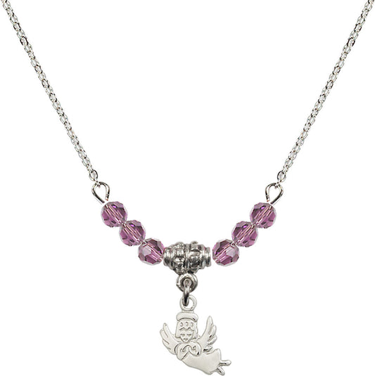 Sterling Silver Guardian Angel Birthstone Necklace with Light Amethyst Beads - 2128
