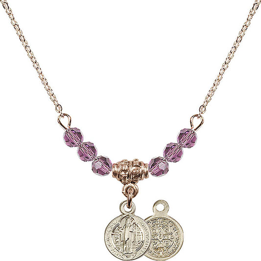 14kt Gold Filled Saint Benedict Birthstone Necklace with Light Amethyst Beads - 2341