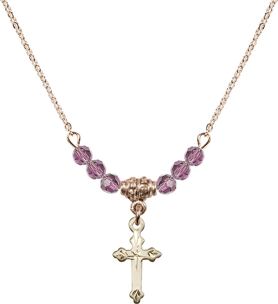 14kt Gold Filled Cross Birthstone Necklace with Light Amethyst Beads - 2531