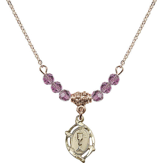 14kt Gold Filled Communion Birthstone Necklace with Light Amethyst Beads - 3019