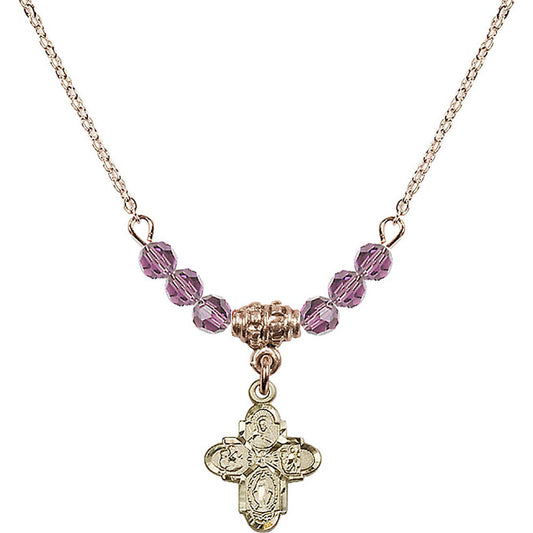 14kt Gold Filled 4-Way Birthstone Necklace with Light Amethyst Beads - 3143