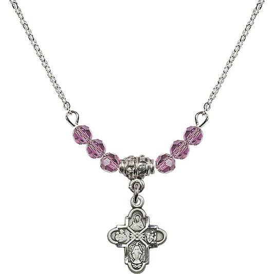 Sterling Silver 4-Way Birthstone Necklace with Light Amethyst Beads - 3143