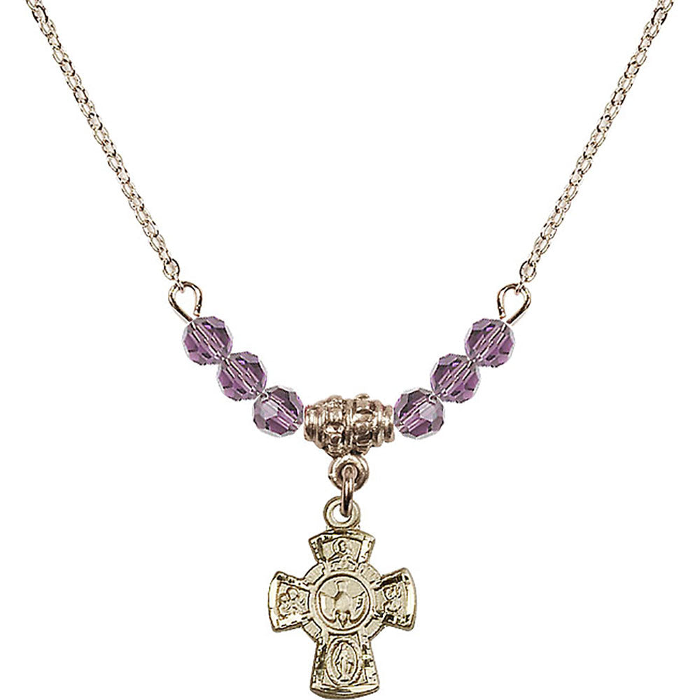 14kt Gold Filled 5-Way Birthstone Necklace with Light Amethyst Beads - 3145