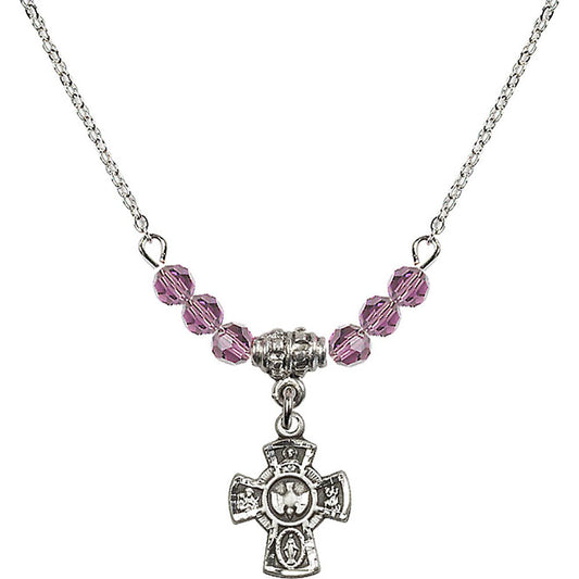 Sterling Silver 5-Way Birthstone Necklace with Light Amethyst Beads - 3145
