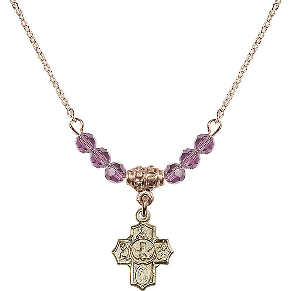 14kt Gold Filled 5-Way Birthstone Necklace with Light Amethyst Beads - 3190