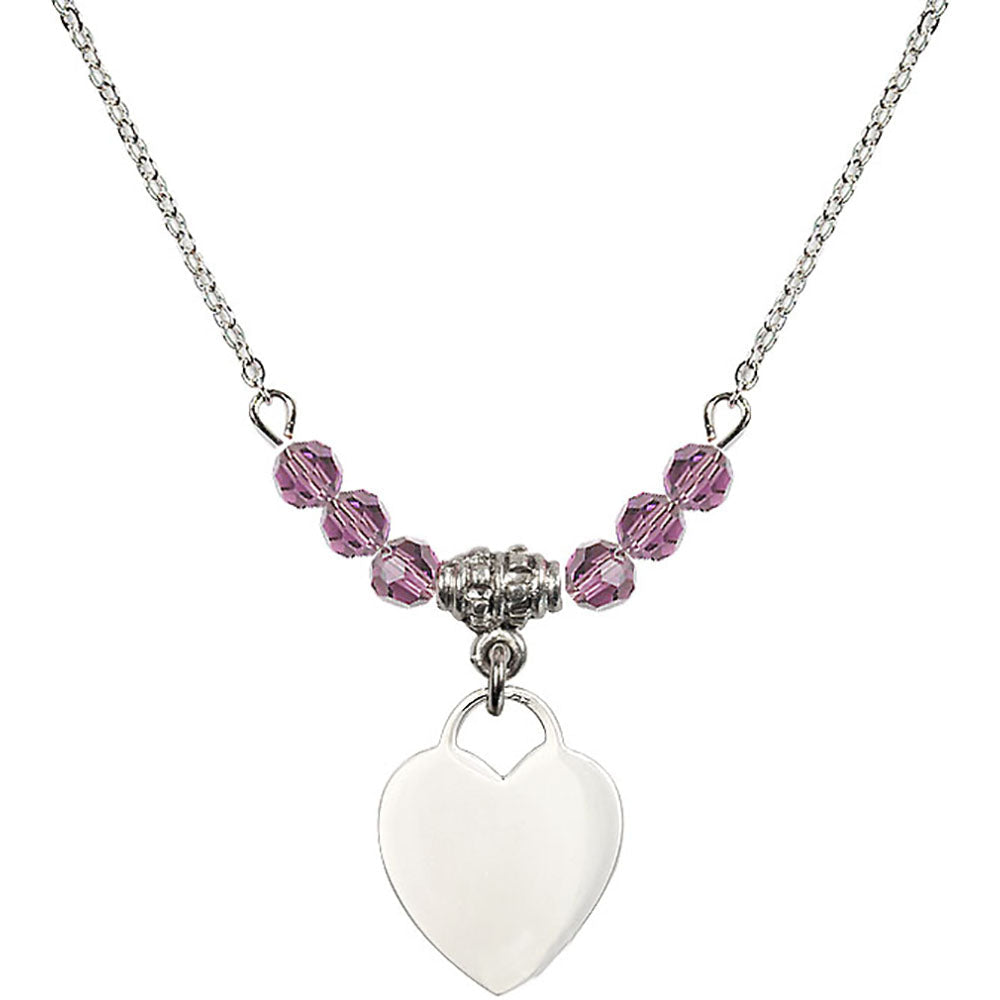 Sterling Silver Heart Birthstone Necklace with Light Amethyst Beads - 3400