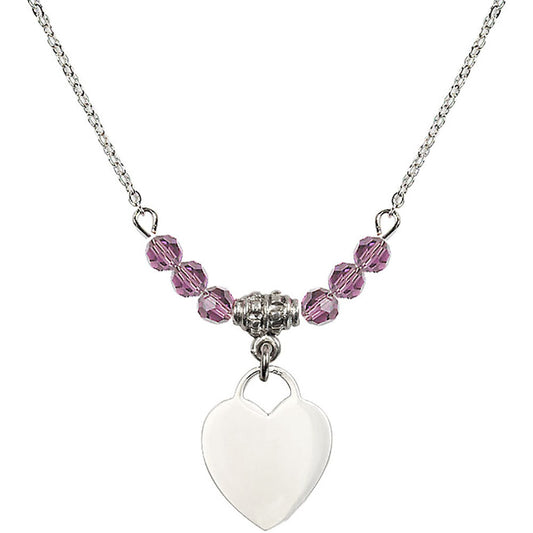 Sterling Silver Heart Birthstone Necklace with Light Amethyst Beads - 3400