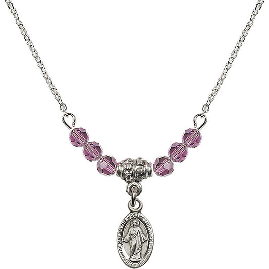 Sterling Silver Scapular Birthstone Necklace with Light Amethyst Beads - 4121