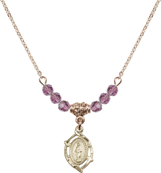 14kt Gold Filled Miraculous Birthstone Necklace with Light Amethyst Beads - 4152