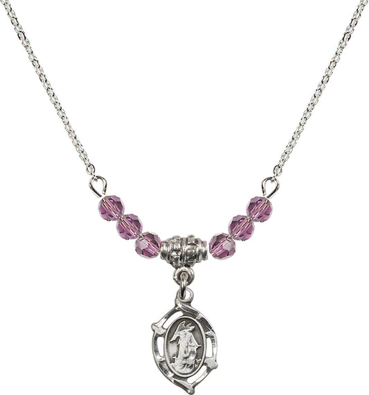Sterling Silver Guardian Angel Birthstone Necklace with Light Amethyst Beads - 4154