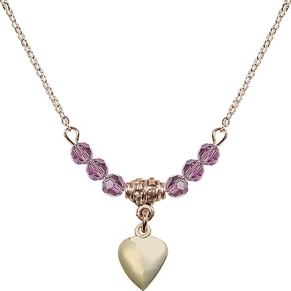 14kt Gold Filled Heart Birthstone Necklace with Light Amethyst Beads - 4158