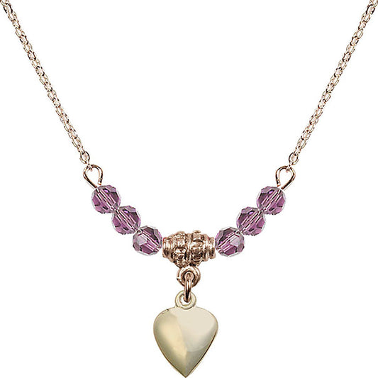 14kt Gold Filled Heart Birthstone Necklace with Light Amethyst Beads - 4158