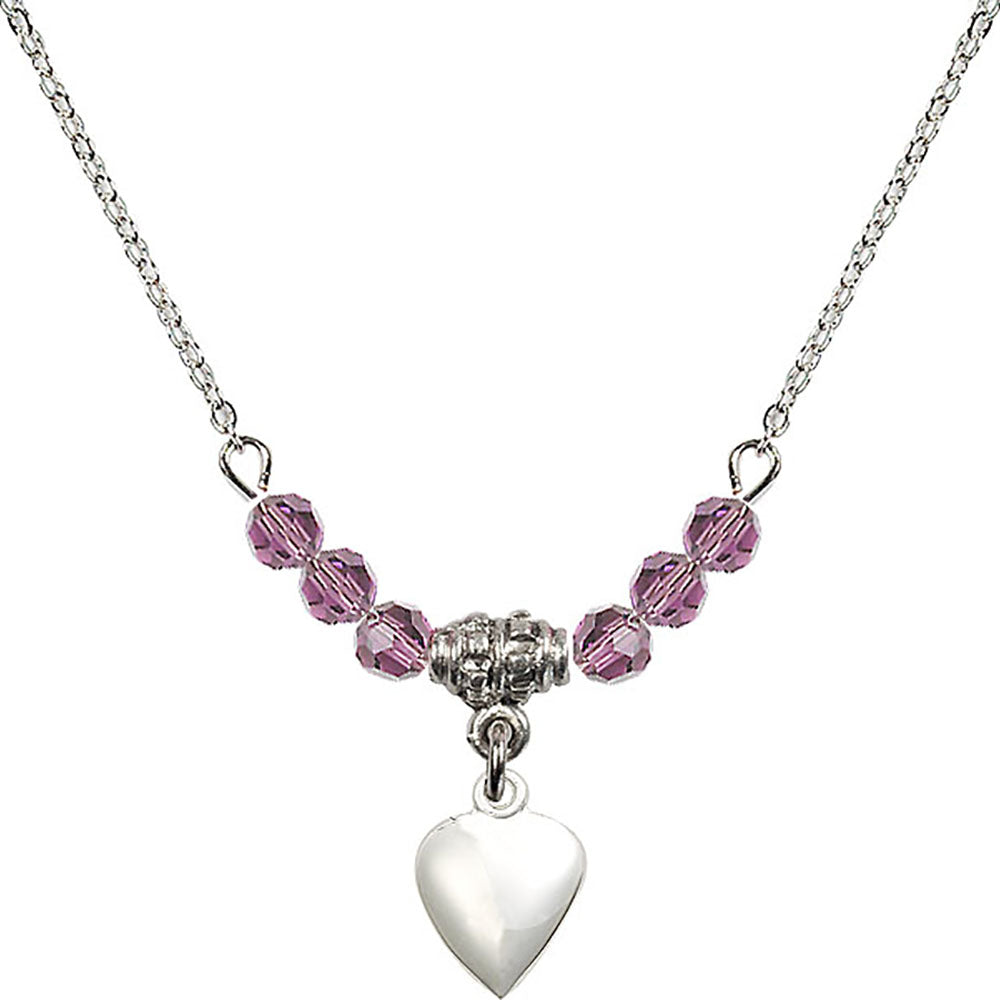 Sterling Silver Heart Birthstone Necklace with Light Amethyst Beads - 4158