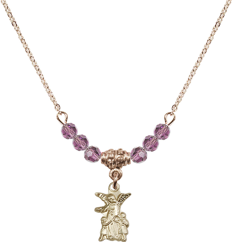 14kt Gold Filled Guardian Angel Birthstone Necklace with Light Amethyst Beads - 4253