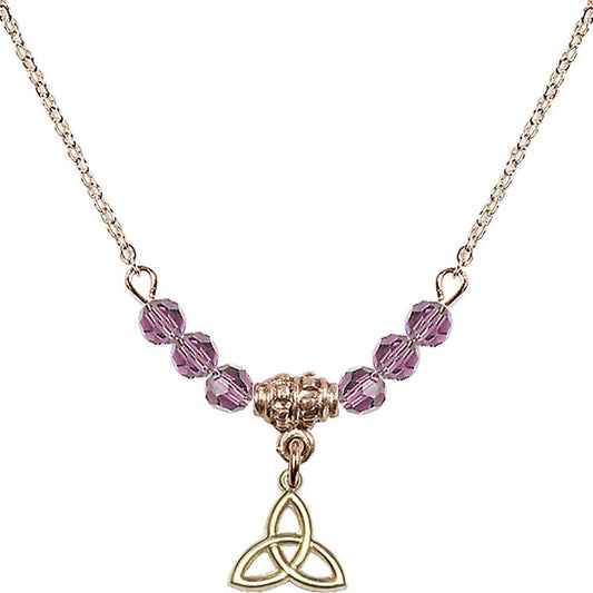 14kt Gold Filled Trinity Irish Knot Birthstone Necklace with Light Amethyst Beads - 5100
