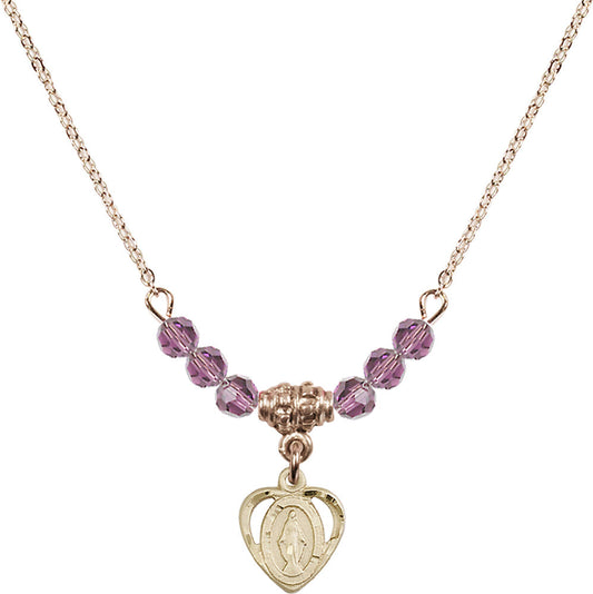 14kt Gold Filled Miraculous Birthstone Necklace with Light Amethyst Beads - 5401