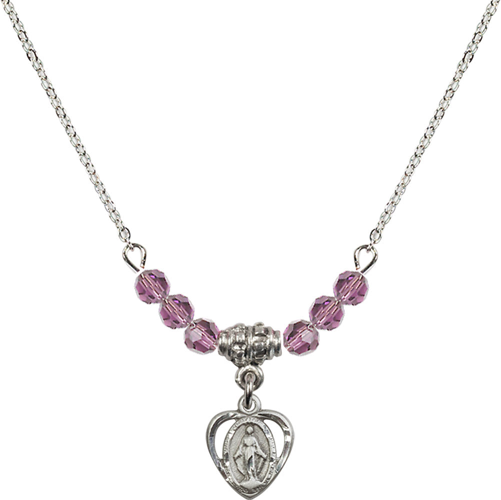 Sterling Silver Miraculous Birthstone Necklace with Light Amethyst Beads - 5401
