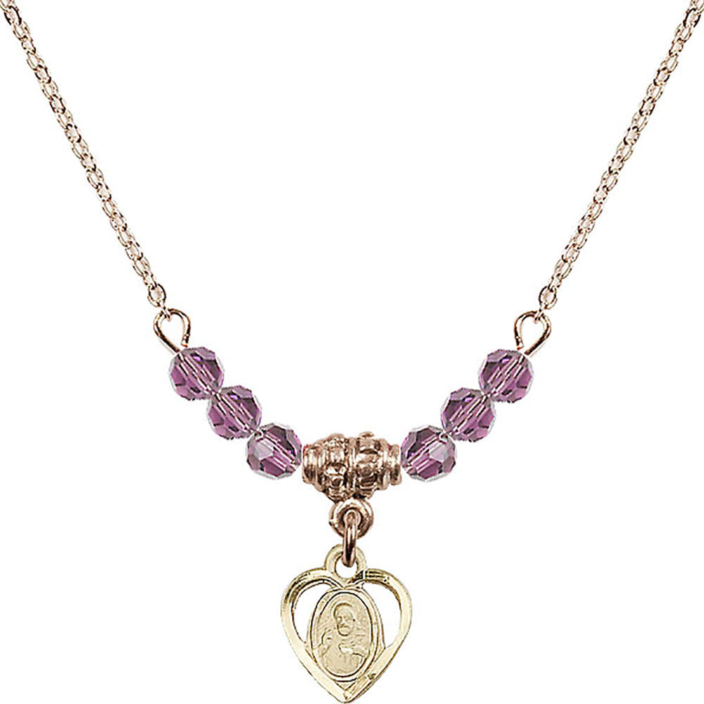 14kt Gold Filled Scapular Birthstone Necklace with Light Amethyst Beads - 5402