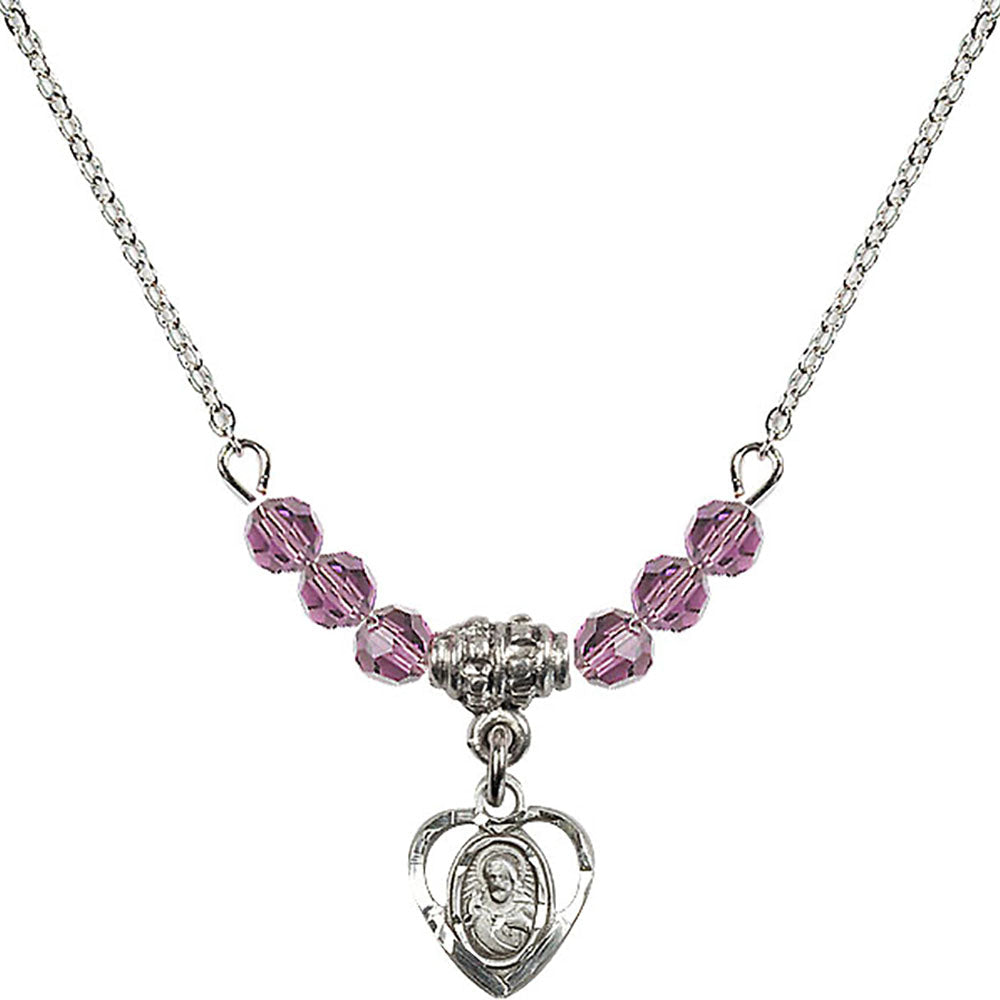 Sterling Silver Scapular Birthstone Necklace with Light Amethyst Beads - 5402