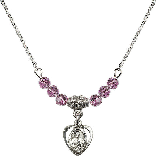 Sterling Silver Saint Jude Birthstone Necklace with Light Amethyst Beads - 5404