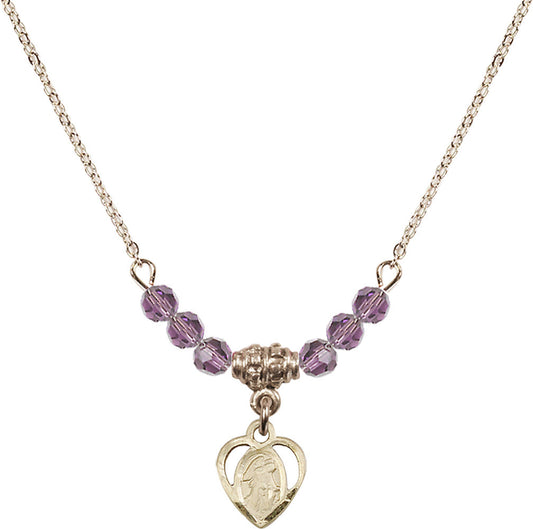 14kt Gold Filled Guardian Angel Birthstone Necklace with Light Amethyst Beads - 5407