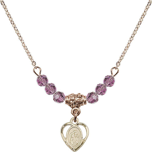 14kt Gold Filled Saint Ann Birthstone Necklace with Light Amethyst Beads - 5414