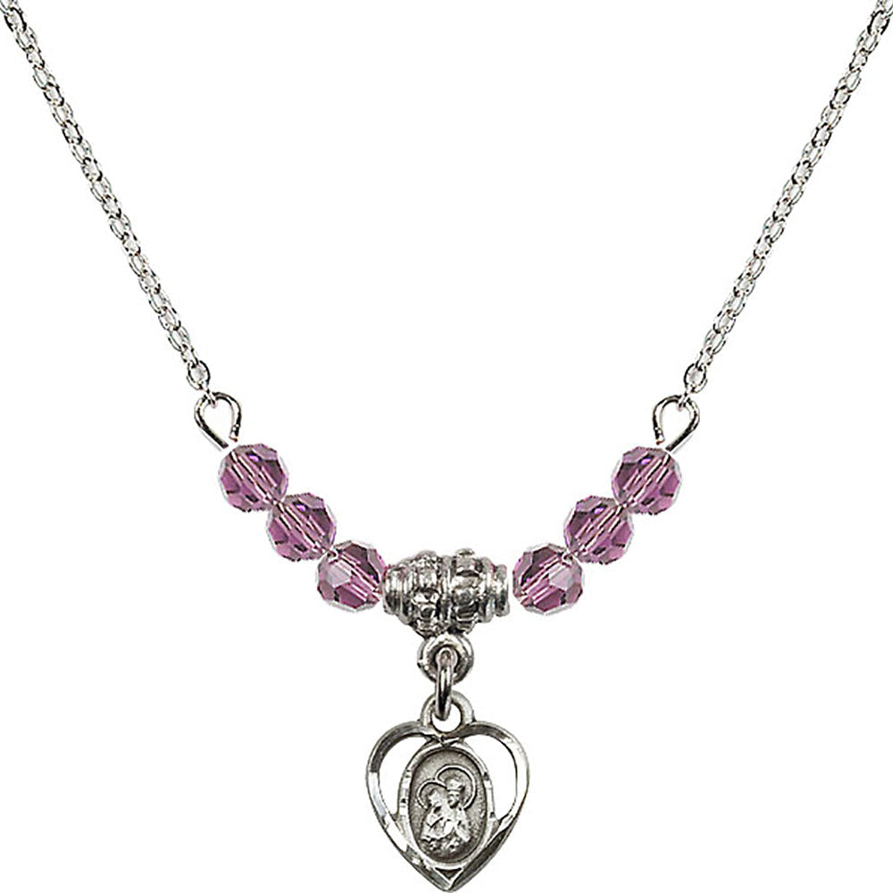 Sterling Silver Saint Ann Birthstone Necklace with Light Amethyst Beads - 5414