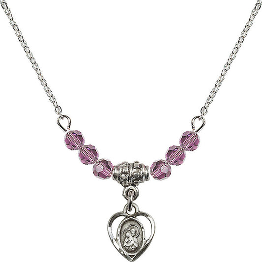 Sterling Silver Saint Ann Birthstone Necklace with Light Amethyst Beads - 5414