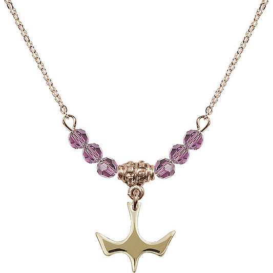 14kt Gold Filled Holy Spirit Birthstone Necklace with Light Amethyst Beads - 5431