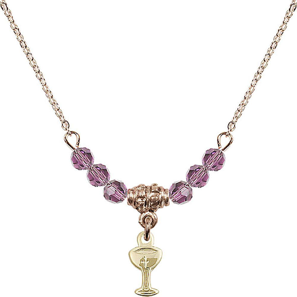 14kt Gold Filled Chalice Birthstone Necklace with Light Amethyst Beads - 5614