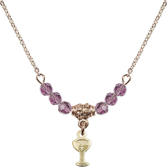 14kt Gold Filled Chalice Birthstone Necklace with Light Amethyst Beads - 5614