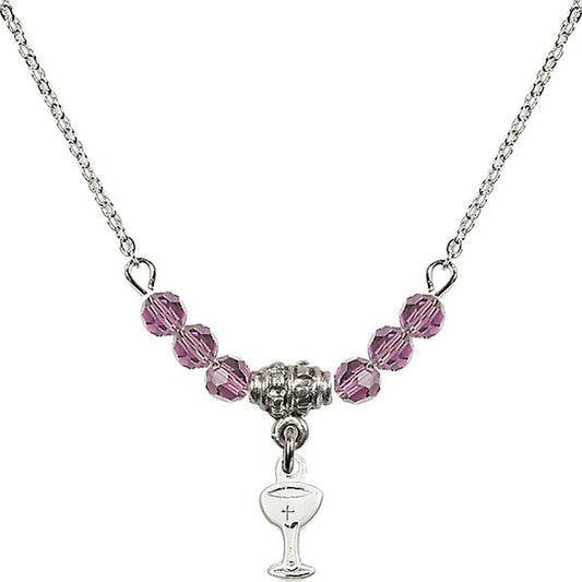 Sterling Silver Chalice Birthstone Necklace with Light Amethyst Beads - 5614