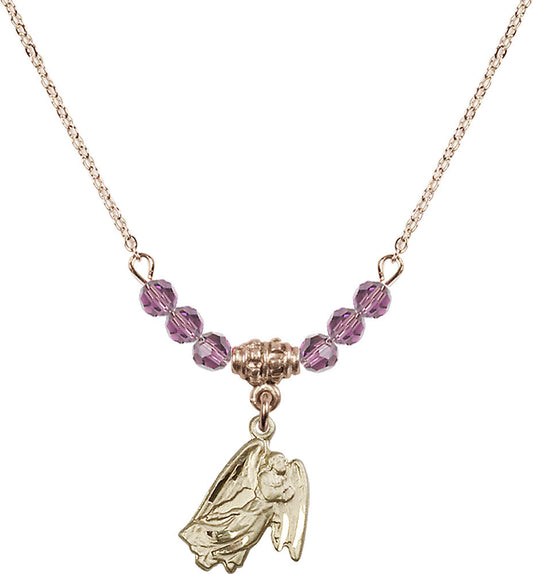 14kt Gold Filled Guardian Angel Birthstone Necklace with Light Amethyst Beads - 5642