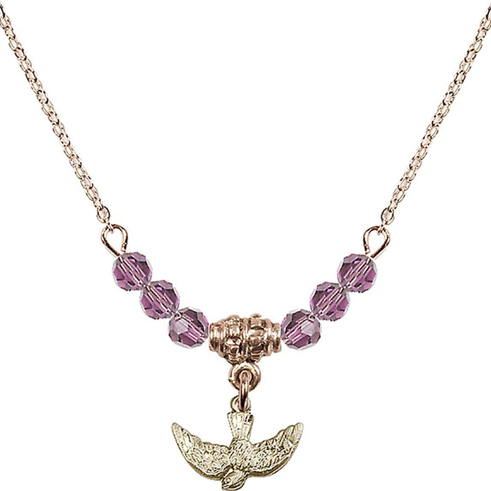14kt Gold Filled Holy Spirit Birthstone Necklace with Light Amethyst Beads - 5911
